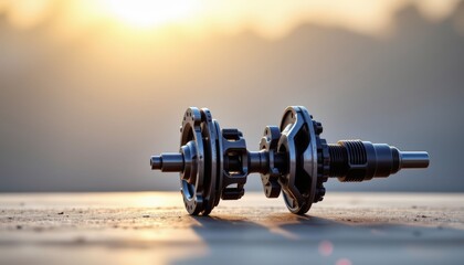 Industrial Metal Gear Mechanism at Sunset Detailed Close up