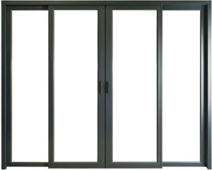 Modern Dark Gray Sliding Glass Patio Door with Four Panels for Home Improvement