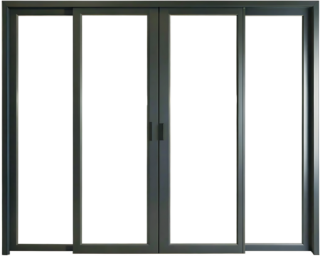 Modern Dark Gray Sliding Glass Patio Door with Four Panels for Home Improvement