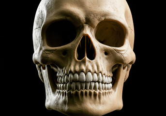 Obraz premium Human Skull Anatomy Detailed Study Dramatic Lighting Black Background
