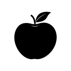 Silhouette of a single apple with a leaf and stem
