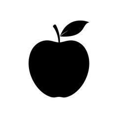 Silhouette of a single apple with stem and leaf