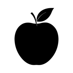 Simple black apple with leaf in a solid silhouette