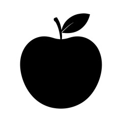 A simple black apple with a leaf and a small stem