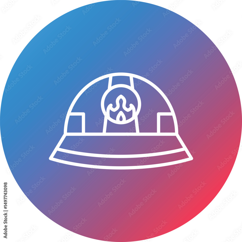 Poster firefighter helmet line gradient circle background icon