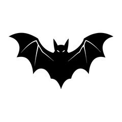 Silhouette of a bat with spread wings on white background