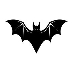 Silhouette of a bat with wings spread on white background