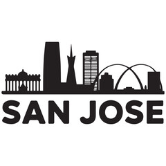 Naklejka premium Vector San Jose skyline. Travel San Jose famous landmarks. Business and tourism concept for presentation, banner, web site. Vector black silhouette. with white background