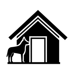 Dog standing outside of a doghouse silhouette art