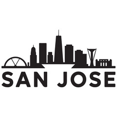 Obraz premium Vector San Jose skyline. Travel San Jose famous landmarks. Business and tourism concept for presentation, banner, web site. Vector black silhouette. with white background