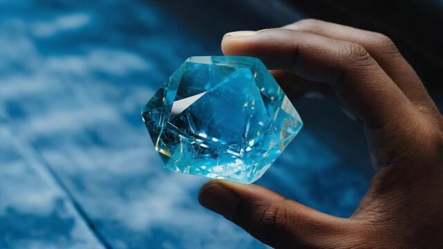 Hand Holding Aquamarine Crystal