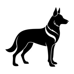 A black silhouette of a standing german shepherd dog