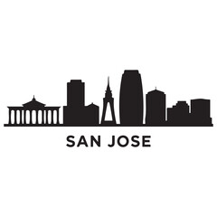 Obraz premium Vector San Jose skyline. Travel San Jose famous landmarks. Business and tourism concept for presentation, banner, web site. Vector black silhouette. with white background