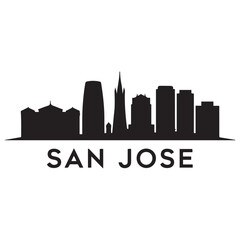 Fototapeta premium Vector San Jose skyline. Travel San Jose famous landmarks. Business and tourism concept for presentation, banner, web site. Vector black silhouette. with white background