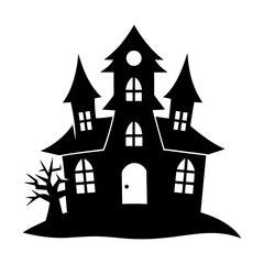 Silhouette of a spooky haunted house illustration