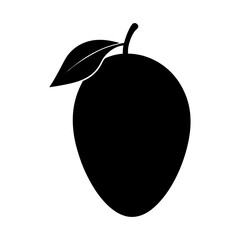 Silhouette of a mango with a leaf in black color