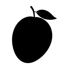 Silhouette image of a plum with a stem and leaf