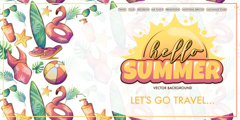 hello summer travel poster with handwritten text