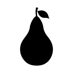 Black silhouette of a pear with a single small leaf