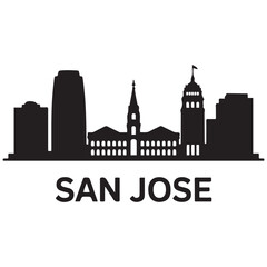 Vector San Jose skyline. Travel San Jose famous landmarks. Business and tourism concept for presentation, banner, web site. Vector black silhouette. with white background