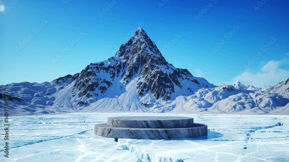 Poster mountain peak scene with podium presentation background loop animation