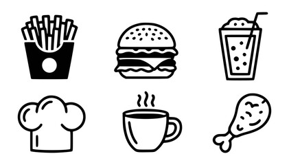 Black and white food icons set
