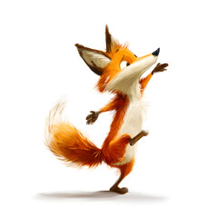 Obraz premium A cartoon fox is standing on its hind legs and waving