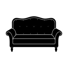 Illustration of a black upholstered sofa with studs
