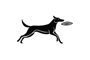 Black silhouette of dog catching flying disc