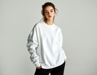 Sweat shirt hoodie mockup. Person standing, wearing hoodie. Blouse empty area for design. Fashion mockup, casual outfit, sweat shirt hoodie. Sweat shirt clear space for print design, mock up