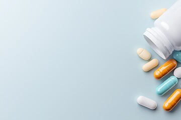 Assorted dietary supplements spilling from a bottle