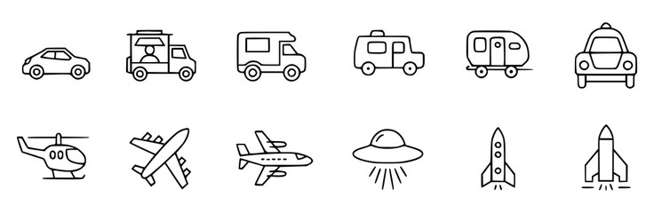 Fototapeta premium Black and white transportation icons set