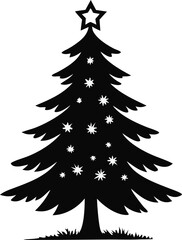 Christmas Tree with Gifts Silhouette Illustration Design. Holiday Christmas Tree and Gift Silhouette for Crafts. Festive Christmas Tree Silhouette with Presents Illustration