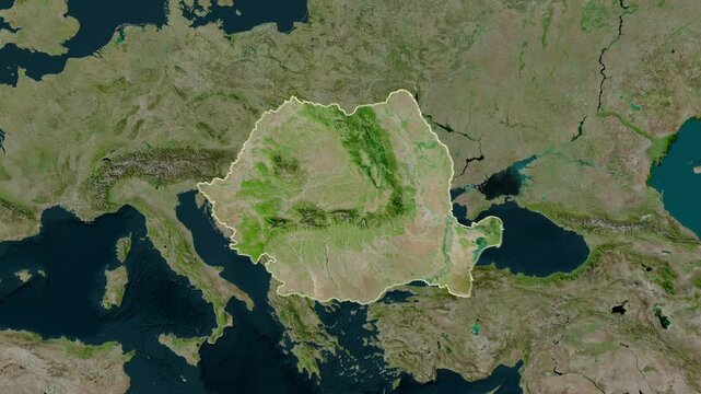 Romania map - extract. Border. Satellite  map