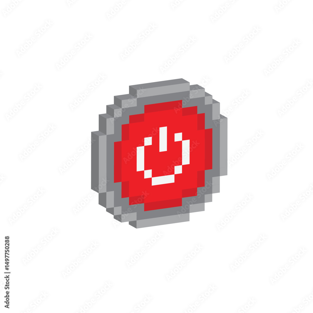 Poster isometric pixel art red button turn on start vector game 8 bit icon vector
