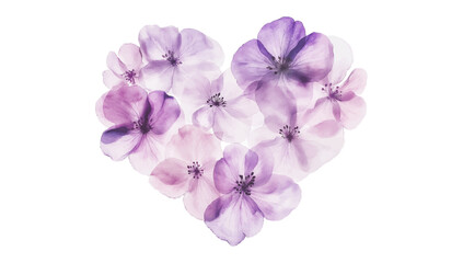 Purple flowers arranged in a heart shape painted in watercolor.