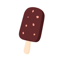 Chocolate popsicle with crunchy bits on stick on white background, perfect for indulgent frozen dessert or summer snack design