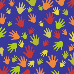 colorful hand prints, Seamless tileable hand background pattern	