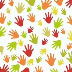 colorful hand prints, Seamless tileable hand background patter, autumn leaves seamless pattern