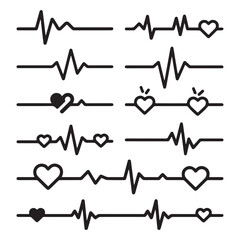 A collection of Silhouette heartbeat line designs, inspired by ECG (electrocardiogram) waveforms. 