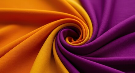 Fabric swirl symbolizing texture and color gradient in orange and purple hues
