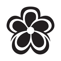 A minimalist black-and-white flower icon with five broad, curved petals radiating symmetrically from the center.
