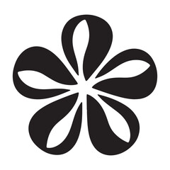 A minimalist black-and-white flower icon with five broad, curved petals radiating symmetrically from the center.
