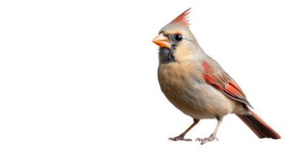 Female Northern Cardinal Bird Isolated on White Background