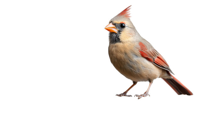 Female Northern Cardinal Bird Isolated on White Background