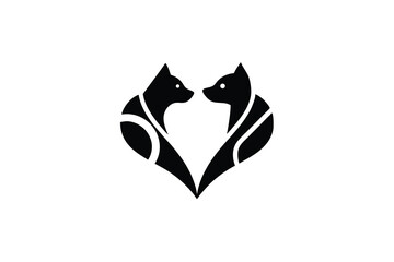 Two dogs forming a heart shape silhouette logo design