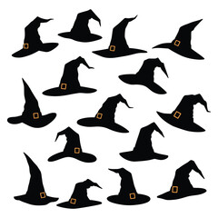 Halloween Witch Hat Silhouettes Vector Set – Spooky Design Elements