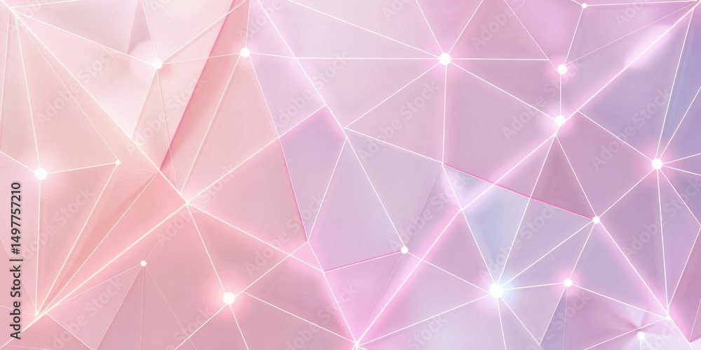 Poster abstract pink geometric background with glowing lines and triangles elegant low poly design