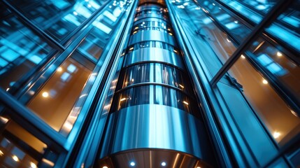 Modern elevator inside a glass-walled building