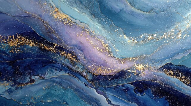 an abstract lapus lazuli painting in dark blue, light blue, lavendar and traces of black and gold, velvet, texture, mystical, surreal